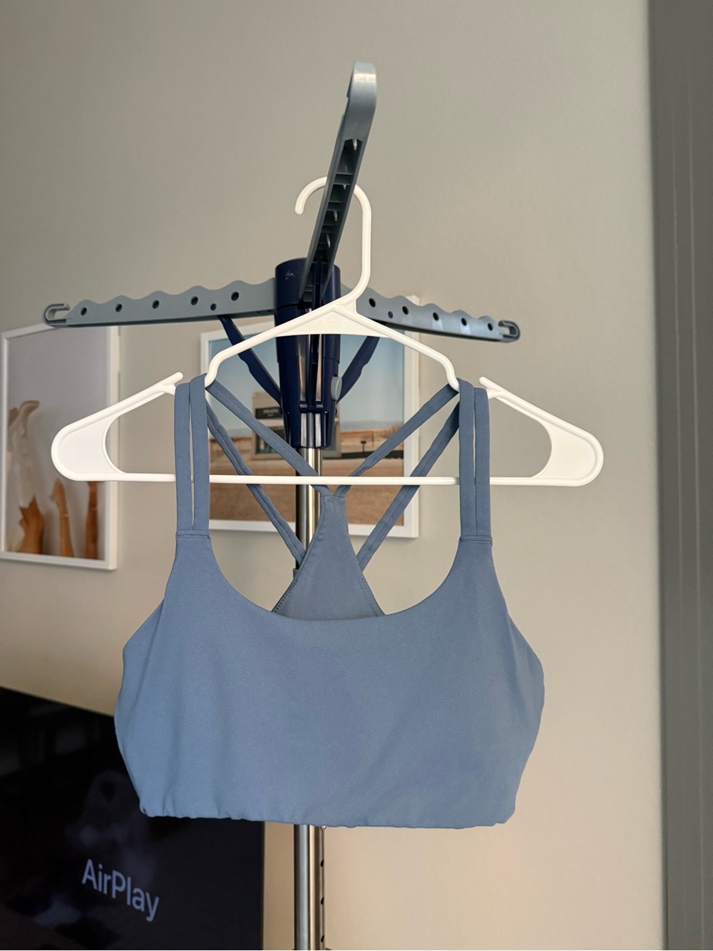 Fabletics Dusty Blue Strappy Sports Bra